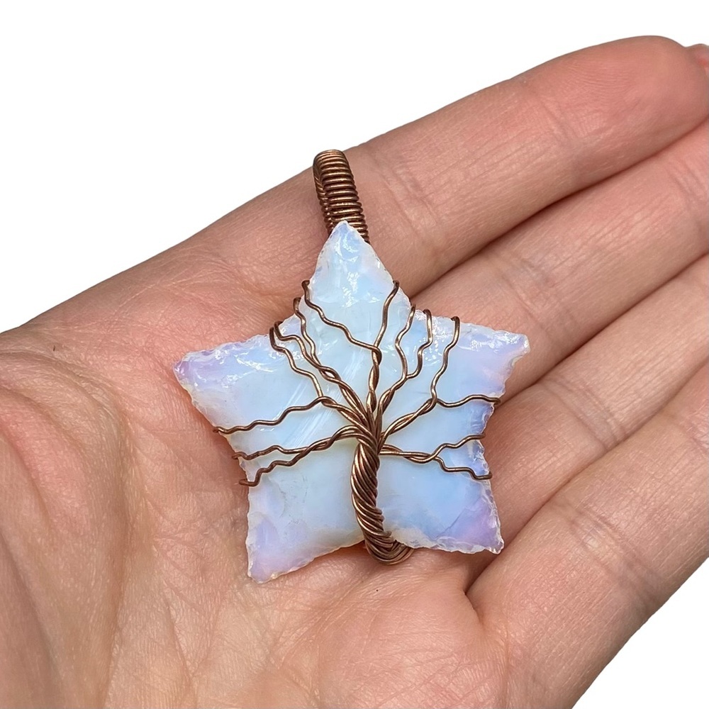 Opalite Star Tree of Life Pendant Necklace - Copper Wire